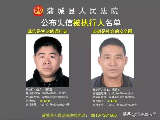 蒲城县人民法院公布2019年第四批失信被执行人名单